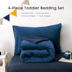 Wake In Cloud - Minky Dot Toddler Bedding Set for Boys Girls, 4 Pieces Soft Crib Bed Set Including Comforter, Sheets and Pillowcase, Reversible with Fleece and Microfiber, Navy Blue