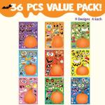 JOYIN 36 PCS Halloween Pumpkin Stickers, Party Favor for Kids, Art Crafts Party Supplies, Pumpkin Decorating Face Sticker Sheets with 9 Designs, Halloween Goodies Classroom Activities Games