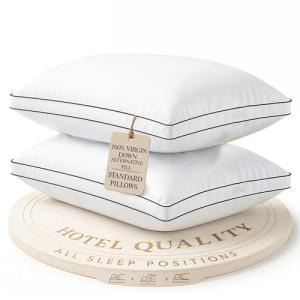LANE LINEN Bed Pillows Standard Size Set of 2, Medium Soft Support Gusseted Hotel Pillows, Down Alternative Standard Pillow for Side Sleepers, Machine Washable, Comfortable for Quality Sleep - White