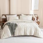 Andency Comforter Full Size Set, Beige Boho Cream Soft Warm Tufted Neutral Bedding Comforter Sets for Full Size Bed, 3 Pieces Aesthetic Chevron Farmhouse Cute Bohemian Textured Bedding Set