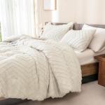 Andency Comforter Full Size Set, Beige Boho Cream Soft Warm Tufted Neutral Bedding Comforter Sets for Full Size Bed, 3 Pieces Aesthetic Chevron Farmhouse Cute Bohemian Textured Bedding Set
