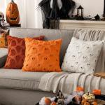 MIULEE Halloween Pillow Covers Cute Ghost Spooky Throw Pillows Set of 2 Soft Plush Faux Fur Fall Decorative Cushion Covers for Couch Sofa Bed Porch Living Room Autumn Decor 18x18 inch Burnt Orange