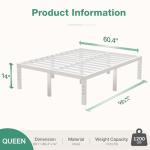 Novilla Queen Size Bed Frame, 14 Inch Metal Platform Bed Frame Queen Size with Storage Space Under Bed, Heavy Duty Steel Slat Support, Easy Assembly, No Box Spring Needed, White