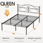 VECELO Queen Size Bed Frame, Metal Bed Platform with Headboard, Sturdy Steel Slats Support, No Box Spring Needed/Noise-Free,Easy Assembly, Black