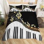 Piano Pattern Comforter Cover Classic Music Themed Bedding Set for Boys Girls Children Musical Pattern Duvet Cover Geometric Stripe Room Decor Full Size Quilt Cover 3Pcs