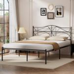 VECELO Queen Size Bed Frame, Metal Bed Platform with Headboard, Sturdy Steel Slats Support, No Box Spring Needed/Noise-Free,Easy Assembly, Black