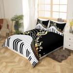 Piano Pattern Comforter Cover Classic Music Themed Bedding Set for Boys Girls Children Musical Pattern Duvet Cover Geometric Stripe Room Decor Full Size Quilt Cover 3Pcs