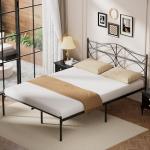 VECELO Queen Size Bed Frame, Metal Bed Platform with Headboard, Sturdy Steel Slats Support, No Box Spring Needed/Noise-Free,Easy Assembly, Black