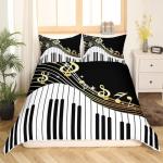 Piano Pattern Comforter Cover Classic Music Themed Bedding Set for Boys Girls Children Musical Pattern Duvet Cover Geometric Stripe Room Decor Full Size Quilt Cover 3Pcs