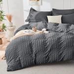 HYMOKEGE 7 Piece King Size Comforter Set Seersucker, All Season Luxury Bed in a Bag for Bedroom, Bedding Set with Comforters, Sheets, Pillowcases & Shams, Dark Grey