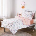 Wake In Cloud - Rainbow Toddler Bedding Set for Girls, Cute Colorful Pastel Rainbow with Clouds, 4 Pieces Soft Crib Bed Set Including Comforter, Sheets and Pillowcase, White Pink