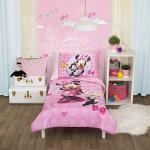 Disney Minnie Mouse Helping Friends 4 Piece Toddler Bedding set - Fitted Sheet, Pillow Case, Top Sheet, and Comforter Quilt - Pink