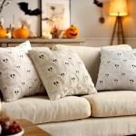 MIULEE Halloween Pillow Covers Cute Ghost Spooky Throw Pillows Set of 2 Soft Plush Faux Fur Decorative Cushion Covers for Couch Sofa Bed Porch Living Room Halloween Decor 18x18 inch Beige