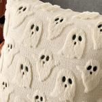 MIULEE Halloween Pillow Covers Cute Ghost Spooky Throw Pillows Set of 2 Soft Plush Faux Fur Decorative Cushion Covers for Couch Sofa Bed Porch Living Room Halloween Decor 18x18 inch Beige