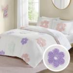 Urban Habitat Kids Queen Duvet Cover Set for Girls, Tufted Chenille Floral Duvet Set Queen, Lightweight Polka Dot Duvet Reversible Bedding Cover, Sham, Pillow, Gracie, Full/Queen White/Purple 4 Piece