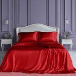 SLEEP SANCTUARY Satin Sheets Queen Size – 4 Piece Luxury Silky Bed Set, Softer Than Silk, 15" Deep Pocket, Cooling & Wrinkle-Free, Moisture-Wicking & Breathable for Hair & Skin (Red)