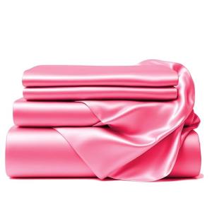 AL AHMEDANI LINEN Pink Satin Queen Size - 1 Fitted Sheet, 1 Flat Sheet, 2 Pillowcases - Queen King Sheet Set - Deep Fitted Queen Extra Deep Pocket