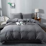 AveLom Queen Duvet Cover Set, 3 Pieces - 90 x 90 in, Dark Gray Microfiber with Zipper and Ties