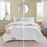 Urban Habitat Kids Queen Duvet Cover Set for Girls, Tufted Chenille Floral Duvet Set Queen, Lightweight Polka Dot Duvet Reversible Bedding Cover, Sham, Pillow, Gracie, Full/Queen White/Purple 4 Piece