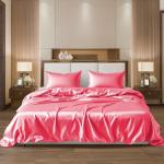 AL AHMEDANI LINEN Pink Satin Queen Size - 1 Fitted Sheet, 1 Flat Sheet, 2 Pillowcases - Queen King Sheet Set - Deep Fitted Queen Extra Deep Pocket