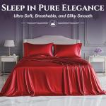 SLEEP SANCTUARY Satin Sheets Queen Size – 4 Piece Luxury Silky Bed Set, Softer Than Silk, 15" Deep Pocket, Cooling & Wrinkle-Free, Moisture-Wicking & Breathable for Hair & Skin (Red)