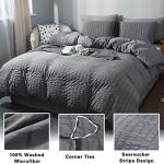 AveLom Queen Duvet Cover Set, 3 Pieces - 90 x 90 in, Dark Gray Microfiber with Zipper and Ties