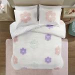 Urban Habitat Kids Queen Duvet Cover Set for Girls, Tufted Chenille Floral Duvet Set Queen, Lightweight Polka Dot Duvet Reversible Bedding Cover, Sham, Pillow, Gracie, Full/Queen White/Purple 4 Piece