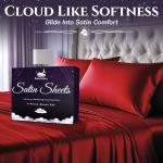 SLEEP SANCTUARY Satin Sheets Queen Size – 4 Piece Luxury Silky Bed Set, Softer Than Silk, 15" Deep Pocket, Cooling & Wrinkle-Free, Moisture-Wicking & Breathable for Hair & Skin (Red)