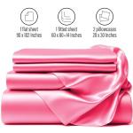 AL AHMEDANI LINEN Pink Satin Queen Size - 1 Fitted Sheet, 1 Flat Sheet, 2 Pillowcases - Queen King Sheet Set - Deep Fitted Queen Extra Deep Pocket