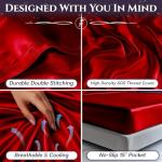 SLEEP SANCTUARY Satin Sheets Queen Size – 4 Piece Luxury Silky Bed Set, Softer Than Silk, 15" Deep Pocket, Cooling & Wrinkle-Free, Moisture-Wicking & Breathable for Hair & Skin (Red)