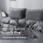 AveLom Queen Duvet Cover Set, 3 Pieces - 90 x 90 in, Dark Gray Microfiber with Zipper and Ties