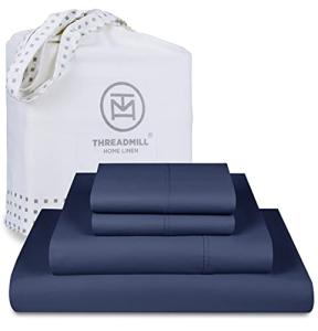 Threadmill Supima Cotton Queen Sheets - 1000 Thread Count, 4 Piece Luxury Bed Sheets, Sateen Weave Hotel Quality with Elasticized Deep Pocket, Folkstone Blue