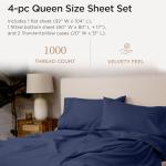 Threadmill Supima Cotton Queen Sheets - 1000 Thread Count, 4 Piece Luxury Bed Sheets, Sateen Weave Hotel Quality with Elasticized Deep Pocket, Folkstone Blue