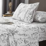 HYPREST Floral Bed Sheets King Size, 18 inches Deep Pocket Sheets 1800 Thread Count, Black and White Leaf Sheet Set Soft Breathable Cute Aesthetic Sheets Shabby Chic Bed Sheets,Oeko-Tex Certificated