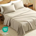 ClevaHome Sheet Set Queen Size, 4-Piece Bedding, Lightweight & Super Soft Easy Care Microfiber– Shrinkage & Fade Resistant Bedding Set with 14'' Deep Pockets (Sandy Beige)