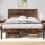 Fluest Queen Metal Bed Frame with Storage, Rustic Brown