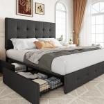 Queen Upholstered Platform Bed with Storage Drawers
