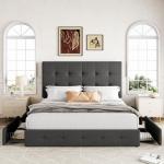 Queen Upholstered Platform Bed with Storage Drawers