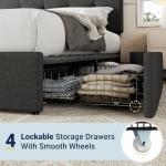 Queen Upholstered Platform Bed with Storage Drawers