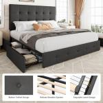 Queen Upholstered Platform Bed with Storage Drawers