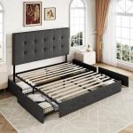 Queen Upholstered Platform Bed with Storage Drawers