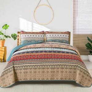 Bohemian Green and Brown Queen Quilt Set