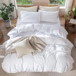 Bright White Cotton Linen Duvet Cover Set - Queen