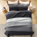 Litanika Queen Quilt Set: Grey Stripe Patchwork