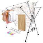 Adjustable 5-Bar Clothes Drying Rack, Foldable Stainless Steel Laundry Stand with Lockable Wheels, Extendable from 59 to 94.5 Inches,for Clothes, Shoes, and Bedding