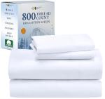 California Design Den Luxury 800 Thread Count 100% Cotton Sheets for Queen Size Bed - Soft Sateen,Deep Pockets with Anti Skid Elastic for a Snug Fit, Cool & Durable Bedding Set - White Sheets