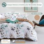MILDLY 100% Long-Staple Cotton Duvet Cover Set, Gradient Teal Leaves Pattern Bedding Set 3pcs, Ultra Soft Breathable Chic Comforter Cover