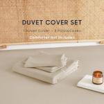 Wake In Cloud - Cotton Duvet Cover Set, Queen Size, Khaki Linen Color, 100% Washed Cotton, Linen Like Textured, Breathable Percale Durable Comfy Farmhouse Neutral Bedding Set, 3 Pieces