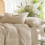Wake In Cloud - Cotton Duvet Cover Set, Queen Size, Khaki Linen Color, 100% Washed Cotton, Linen Like Textured, Breathable Percale Durable Comfy Farmhouse Neutral Bedding Set, 3 Pieces