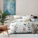MILDLY 100% Long-Staple Cotton Duvet Cover Set, Gradient Teal Leaves Pattern Bedding Set 3pcs, Ultra Soft Breathable Chic Comforter Cover
